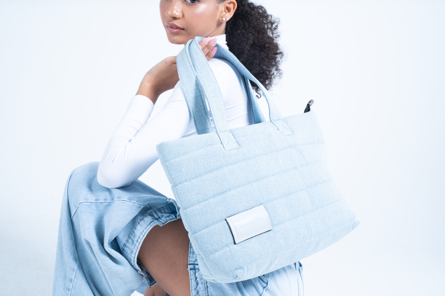 Denim Puffy Tote Bag